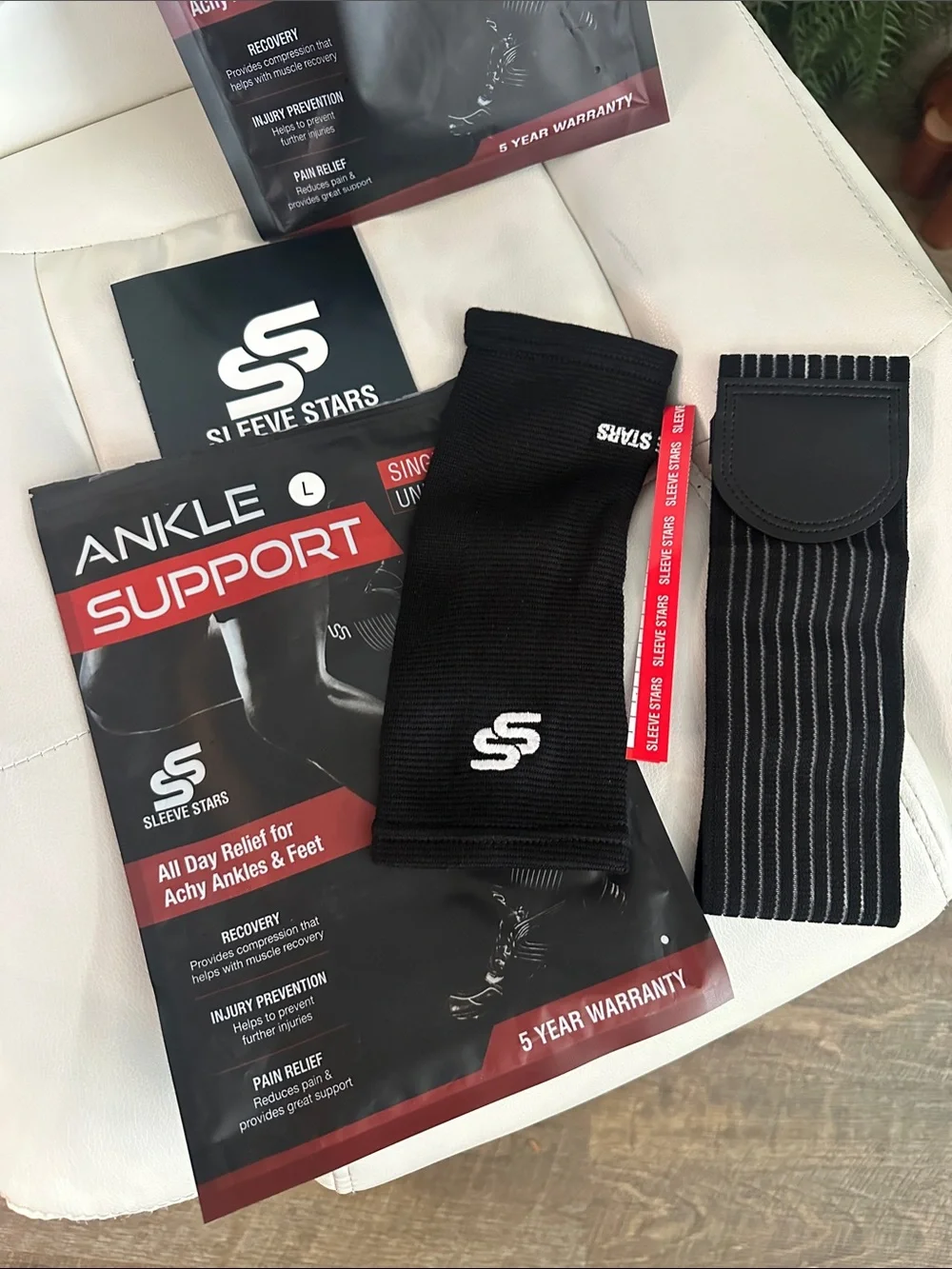 Ankle Support Sleeve Stars Unisex Light Blue & Black size Large compression 2 pc